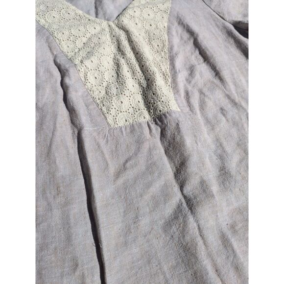 Bass woman beige linen mix L blouse embroidery crochet - Picture 10 of 10